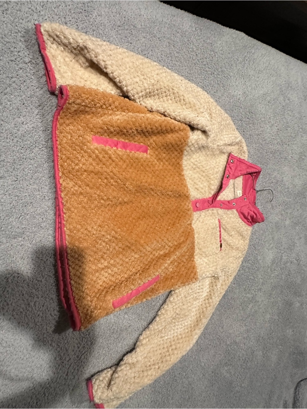 Simply Southern Two-Tone Sherpa Pullover in Cream, Camel & Pink Trim